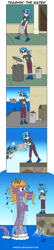 Size: 814x3803 | Tagged: safe, artist:pheeph, dj pon-3, steven magnet, vinyl scratch, equestria girls, comic, dumping, horn, old master q, parody, rubbish, trash, trash can, water