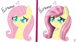 Size: 2828x1588 | Tagged: safe, artist:brunafiorito, fluttershy, pegasus, pony, bust, comparison, solo