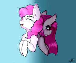 Size: 1200x1000 | Tagged: safe, artist:crazysurprise, pinkie pie, earth pony, pony, bust, duality, pinkamena diane pie, portrait