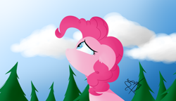 Size: 1250x720 | Tagged: safe, artist:francis.w, pinkie pie, pony, cute, sad, sky