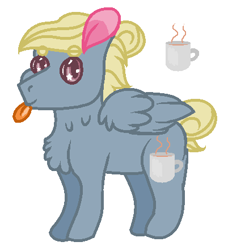 Size: 402x440 | Tagged: safe, artist:givolpon, oc, oc only, oc:coffee pie, pegasus, pony, chest fluff, parent:limestone pie, parent:zephyr breeze, parents:zephyrstone, simple background, solo, starry eyes, tongue out, white background, wingding eyes