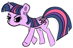 Size: 1218x792 | Tagged: safe, artist:faience, twilight sparkle, twilight sparkle (alicorn), alicorn, ear fluff, female, folded wings, mare, simple background, solo, unamused, walking, white background