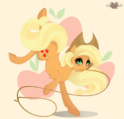 Size: 3121x3000 | Tagged: safe, artist:xsatanielx, applejack, earth pony, pony, cowboy hat, cutie mark background, female, hat, lasso, mare, mouth hold, rcf community, rope, solo