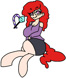 Size: 568x667 | Tagged: safe, artist:/d/non, oc, oc only, oc:candy, satyr, big breasts, breasts, clothes, cute, cutie mark, female, glasses, looking at you, moe, parent:twist, plump, simple background, skirt, solo, thick, white background