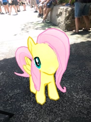 Size: 3024x4032 | Tagged: safe, photographer:undeadponysoldier, fluttershy, butterfly, human, pegasus, pony, amusement park, animal kingdom, augmented reality, bush, disney world, female, florida, gameloft, irl, irl human, mare, orlando, photo, ponies in real life, theme park, tree