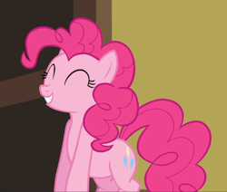 Size: 1106x938 | Tagged: safe, screencap, pinkie pie, earth pony, pony, baby cakes, cropped, cute, diapinkes, eyes closed, female, mare, smiling, solo