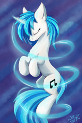 Size: 1449x2174 | Tagged: safe, artist:wolfypon, dj pon-3, vinyl scratch, pony, unicorn, abstract background, eyes closed, female, floating, magic, mare, solo