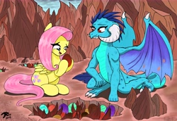 Size: 12500x8600 | Tagged: safe, artist:brekrofmadness, fluttershy, princess ember, dragon, pegasus, pony, sweet and smoky, absurd resolution, cute, duo, egg, scene interpretation