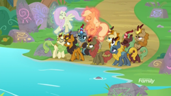 Size: 1920x1080 | Tagged: safe, screencap, applejack, autumn afternoon, cinder glow, fern flare, fluttershy, forest fall, maple brown, pumpkin smoke, sparkling brook, spring glow, summer flare, winter flame, earth pony, kirin, pegasus, pony, sounds of silence, background kirin, discovery family logo, female, glowing horn, levitation, magic, magic aura, male, mare, pensive, sad, scared, stream of silence, telekinesis, worried