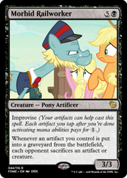 Size: 375x523 | Tagged: safe, edit, edited screencap, screencap, applejack, fluttershy, earth pony, pegasus, pony, sounds of silence, ccg, female, loose tracks, magic the gathering, male, mare, stallion, trading card, trading card edit