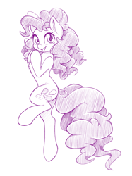 Size: 748x1000 | Tagged: safe, artist:dstears, pinkie pie, earth pony, pony, bipedal, cute, diapinkes, female, looking at you, mare, monochrome, open mouth, simple background, solo, white background