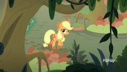 Size: 1920x1080 | Tagged: safe, screencap, applejack, earth pony, pony, sounds of silence, female, mare, mud, solo, swamp, tree