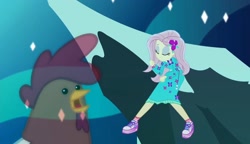 Size: 1881x1080 | Tagged: safe, screencap, fluttershy, bird, chicken, better together, choose your own ending, equestria girls, the last drop, the last drop: fluttershy, clothes, moon, shoes, sneakers