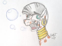 Size: 1827x1366 | Tagged: safe, artist:binkyt11, derpibooru exclusive, zecora, zebra, a health of information, bubble, bust, coughing, ear piercing, earring, faic, female, jewelry, majestic as fuck, neck rings, piercing, sick, simple background, solo, swamp fever, that was fast, traditional art, white background