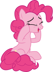 Size: 3000x4024 | Tagged: safe, artist:cloudyglow, pinkie pie, earth pony, pony, the maud couple, .ai available, excited, eyes closed, female, mare, open mouth, simple background, sitting, solo, squee, transparent background, vector