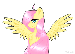 Size: 2446x1749 | Tagged: safe, artist:wingcut, derpibooru exclusive, fluttershy, pegasus, pony, dock, female, head turn, looking at you, looking back, looking back at you, mare, profile, rear view, simple background, solo, spread wings, transparent background, wings