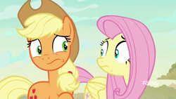 Size: 1920x1080 | Tagged: safe, screencap, applejack, fluttershy, earth pony, pegasus, pony, sounds of silence