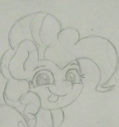 Size: 648x693 | Tagged: safe, artist:ljdamz1119, pinkie pie, earth pony, pony, female, looking at you, mare, monochrome, pencil drawing, sketch, smiling, solo, tongue out, traditional art