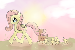 Size: 1500x1000 | Tagged: safe, artist:majupaju, fluttershy, duck, pegasus, pony, atg 2019, duckling, newbie artist training grounds