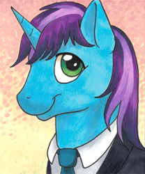 Size: 1175x1411 | Tagged: safe, artist:helicityponi, oc, oc only, oc:gyro tech, pony, unicorn, bust, male, marker drawing, portrait, simple background, solo, stallion, traditional art