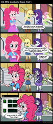 Size: 1280x2964 | Tagged: safe, artist:bredgroup, artist:sirvalter, applejack, fluttershy, pinkie pie, rarity, comic:eg rpg lootbattle royal, equestria girls, comic, cpu, fourth wall, fourth wall destruction, task manager, watch dogs