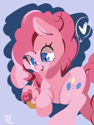 Size: 770x1024 | Tagged: safe, artist:tohupo, pinkie pie, earth pony, pony, cupcake, female, food, heart, mare, smiling, solo