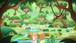 Size: 1920x1080 | Tagged: safe, screencap, applejack, fluttershy, earth pony, pegasus, pony, sounds of silence, kirin village