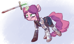 Size: 1280x758 | Tagged: safe, artist:nobody, oc, oc only, oc:marker pony, armor, dark souls, solo, sword