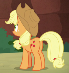 Size: 416x435 | Tagged: safe, screencap, applejack, earth pony, pony, sounds of silence, cropped, female, freckles, mare, plot, solo