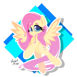 Size: 1251x1234 | Tagged: safe, artist:sweetbrew, fluttershy, pegasus, pony, abstract background, cute, female, flying, mare, shyabetes, solo, spread wings, wings