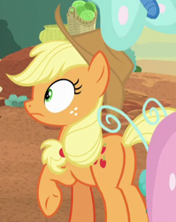 Size: 397x499 | Tagged: safe, screencap, applejack, earth pony, pony, sounds of silence, cropped, female, mare, plot, raised hoof, solo, underhoof