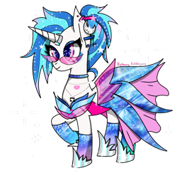 Size: 1982x1925 | Tagged: safe, artist:nightmarerara, dj pon-3, vinyl scratch, pony, unicorn, alternate hairstyle, choker, clothes, dress, ear piercing, earring, eyeshadow, female, gala dress, glasses, hoof shoes, horn, horn ring, jewelry, makeup, mare, necklace, piercing, raised hoof, simple background, socks, solo, transparent background