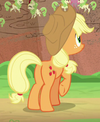 Size: 355x432 | Tagged: safe, screencap, applejack, earth pony, pony, sounds of silence, cropped, female, mare, plot, raised hoof, solo