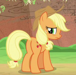 Size: 370x367 | Tagged: safe, screencap, applejack, earth pony, pony, sounds of silence, cropped, female, mare, plot, solo