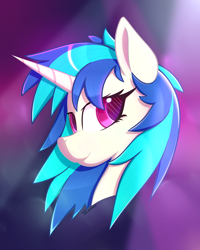 Size: 2880x3600 | Tagged: safe, alternate version, artist:silshadnic, dj pon-3, vinyl scratch, pony, unicorn, bust, female, looking back, portrait, simple background, solo