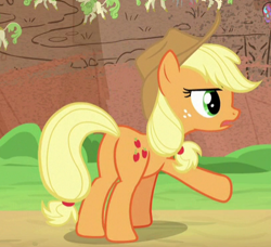 Size: 409x373 | Tagged: safe, screencap, applejack, earth pony, pony, sounds of silence, cropped, female, mare, plot, solo