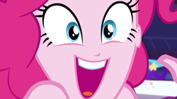 Size: 1920x1080 | Tagged: safe, screencap, pinkie pie, better together, equestria girls, twilight under the stars, bare shoulders, breaking the fourth wall, close-up, cute, diapinkes, face, fourth wall, smiley face, smiling