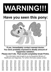 Size: 2480x3508 | Tagged: safe, artist:poldekpl, part of a set, pinkie pie, earth pony, pony, parody, poster, smiling, text, warning