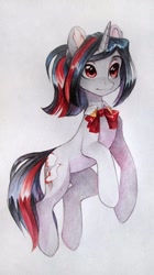 Size: 606x1080 | Tagged: safe, artist:aphphphphp, oc, oc only, pony, unicorn, bowtie, female, mare, marker drawing, simple background, solo, traditional art, white background