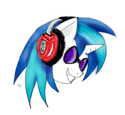 Size: 448x411 | Tagged: safe, artist:ciaran, derpibooru exclusive, dj pon-3, vinyl scratch, pony, unicorn, bust, glasses, headphones, simple background, smiling, white background