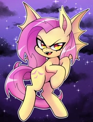 Size: 1250x1635 | Tagged: safe, artist:techycutie, fluttershy, bat pony, pegasus, pony, bats!, bat ponified, fangs, flutterbat, open mouth, race swap, sexy, solo