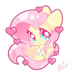 Size: 1219x1253 | Tagged: safe, artist:hungrysohma, fluttershy, pegasus, pony, blushing, chibi, cute, female, heart, mare, shyabetes, simple background, solo, white background