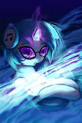 Size: 2848x4288 | Tagged: safe, artist:vultraz, dj pon-3, vinyl scratch, pony, unicorn, glasses, headphones, looking at you, magic, solo