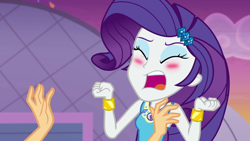 Size: 1920x1080 | Tagged: safe, screencap, applejack, rarity, better together, equestria girls, rollercoaster of friendship, blushing, eyes closed, female, geode of shielding