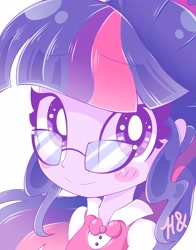 Size: 3218x4096 | Tagged: safe, artist:hungrysohma, sci-twi, twilight sparkle, human, equestria girls, blushing, bow, bowtie, bust, clothes, cute, female, glasses, looking at you, portrait, simple background, smiling, solo, sweet dreams fuel, twiabetes, white background