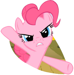 Size: 751x763 | Tagged: safe, artist:mysteriouskaos, edit, edited screencap, screencap, pinkie pie, earth pony, pony, over a barrel, background removed, female, fourth wall, frown, hey! that's what i said!, looking at you, mare, simple background, solo, transparent background, vector