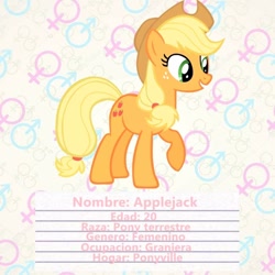 Size: 1024x1024 | Tagged: safe, applejack, earth pony, pony, cowboy hat, female, freckles, hat, mare, raised hoof, smiling, solo, spanish