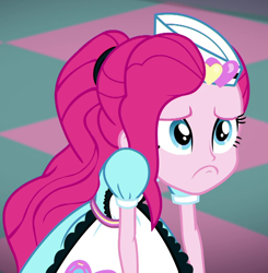 Size: 942x962 | Tagged: safe, screencap, pinkie pie, better together, equestria girls, five stars, clothes, cropped, cute, cuteamena, diapinkes, female, pinkamena diane pie, sad, sadorable, server pinkie pie