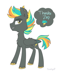 Size: 1024x1308 | Tagged: safe, artist:flourret, oc, oc only, oc:thunderzap, pegasus, pony, male, offspring, parent:rainbow dash, parent:thunderlane, parents:thunderdash, simple background, solo, stallion, white background