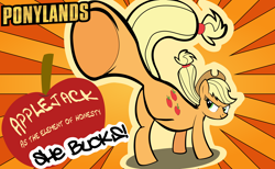 Size: 3000x1847 | Tagged: safe, artist:mrkat7214, applejack, earth pony, pony, borderlands, poster, solo, sunburst background